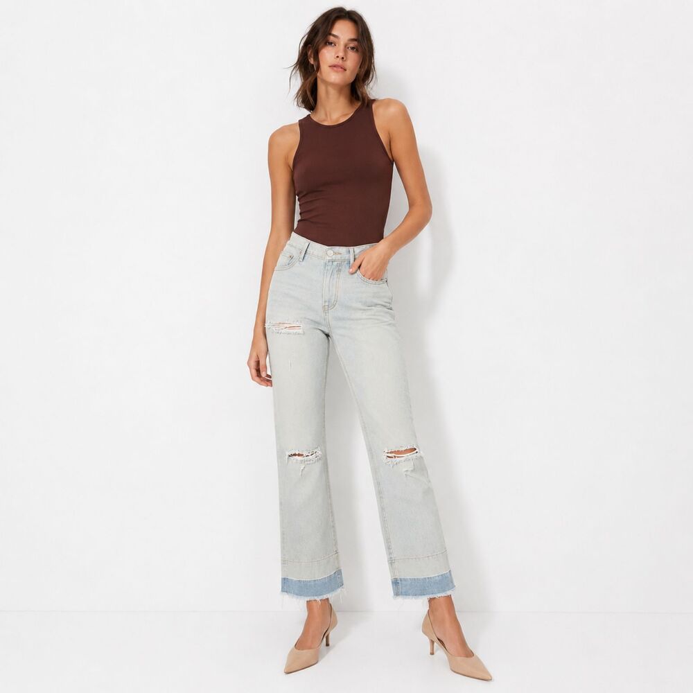 One Teaspoon Hooligans Brando New High Waist Distressed Straight Denim Jeans 26